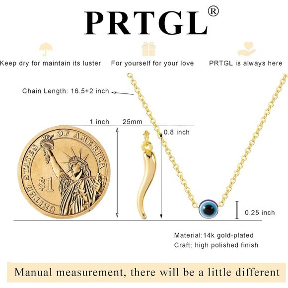 ⚡Gold Evil Eye Necklace with Horn Pendant Layered Protection Jewelry for Women - Picture 5 of 7